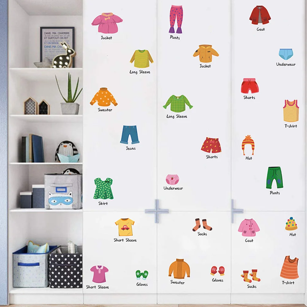 Kids Room Decor Locker Wardrobe Stickers Clothes Storage Decals Label Girl Organization Colorful Clothing Sort Child