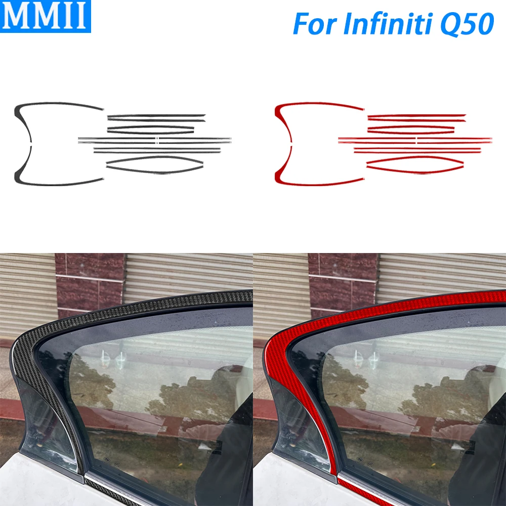 For Infiniti Q50 2014-2020 Real Carbon Fiber Exterior Door Window Panel Decorative Strips Car Decoration Accessories Sticker