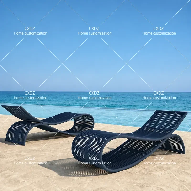Outdoor Rattan Sofa Bed Hotel B&B Swimming Pool Beach Lounger Patio Balcony Furniture