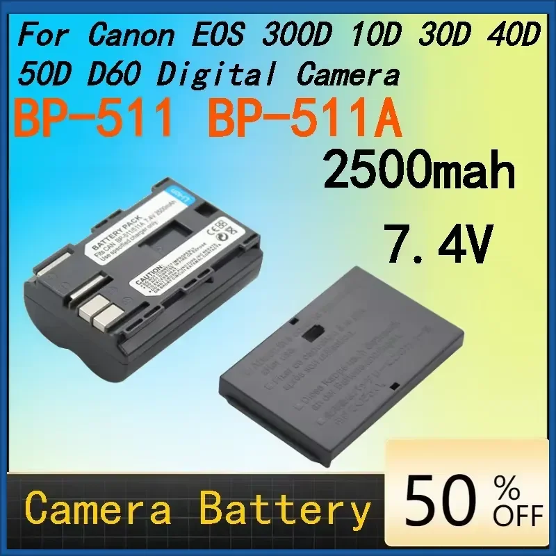 BP-511 BP-511A 2500mAh Rechargeable Battery Pack Compatible with Canon EOS 10D 30D 40D 50D 300D D60 SLR Camera