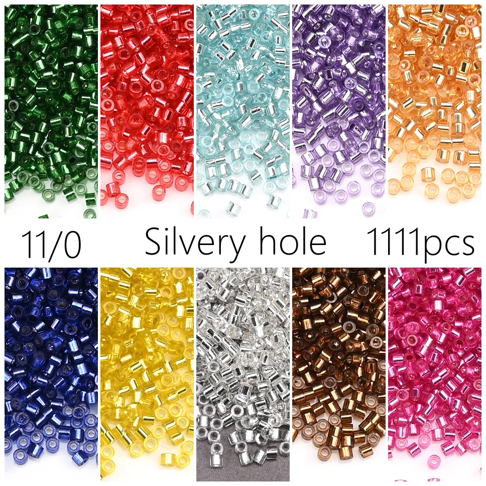 11/0 cuentas cilíndricas plateadas de vidrio japonés para hacer joyas artesanales 20 colores 1,6mm Mini cuentas forradas de Color plateado 1111 unids/pack