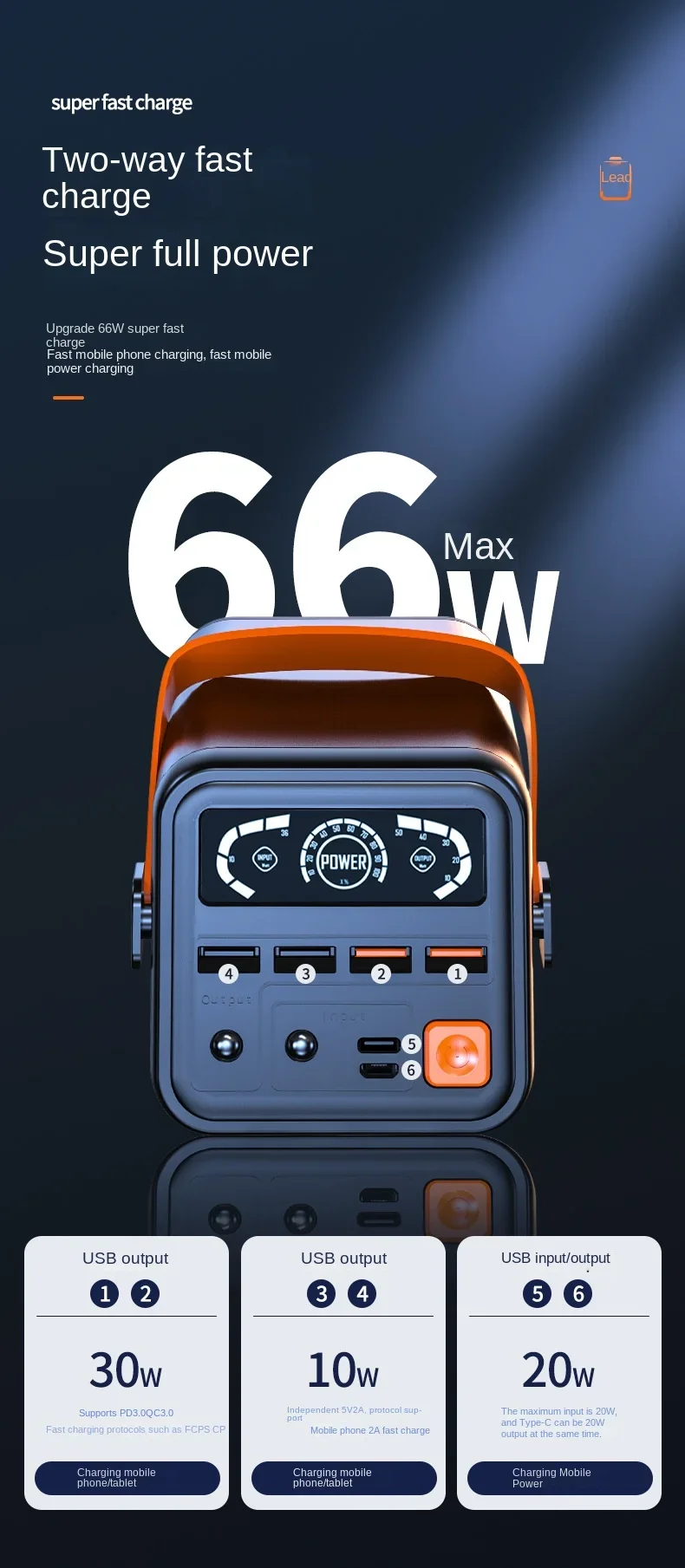 New 60000mAh 66W Large-capacity Power Outdoor Mobile Power Bank Two-way Fast Charging 36W Energy Storage Mobile Power Bank