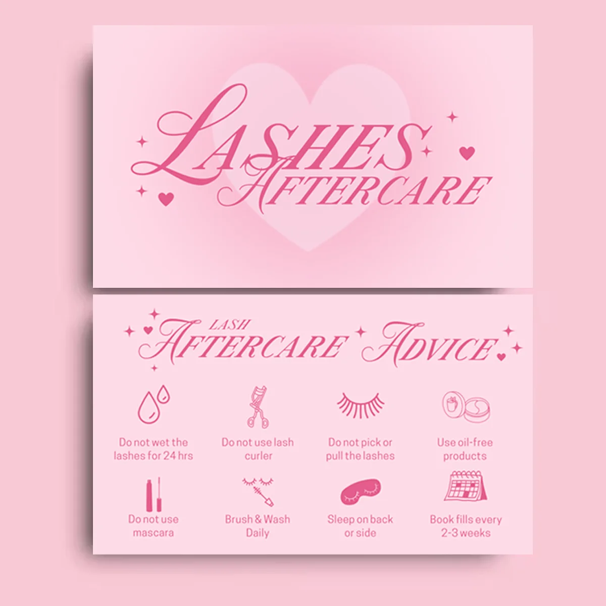 50pcs Pink Lash Extension Aftercare Card  Lash Aftercare Instruction Minimalist Cards Double Sided Size 3.5 x 2 inches