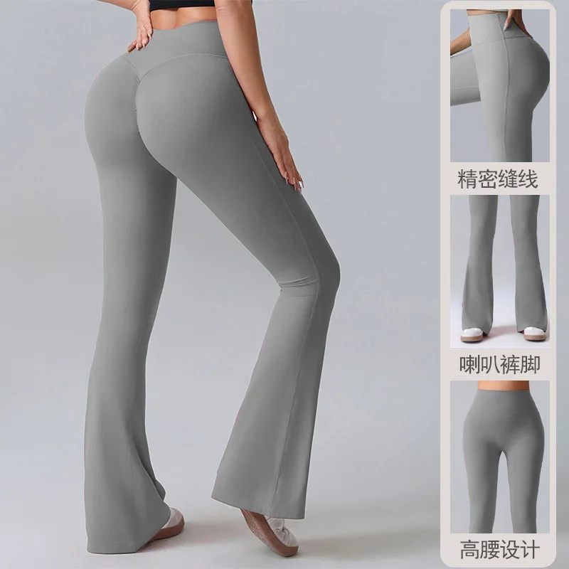 Flared Yoga Pants Women High Waist Bell Bottom Leggings Seamless Trousers W/Pockets Retro Gym Fitness Athleisure Wide Leg Pants