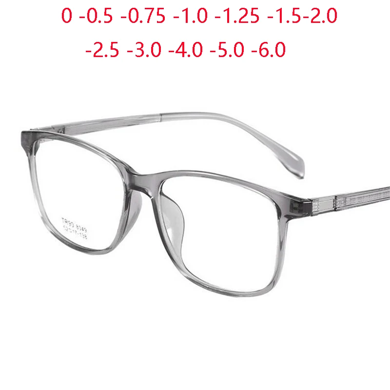 Transparent Gray TR90 Square Optical Eyeglasses With Degree Vingage Clear Lens Student Prescription Glasses 0 -0.5 -0.75 To -6.0