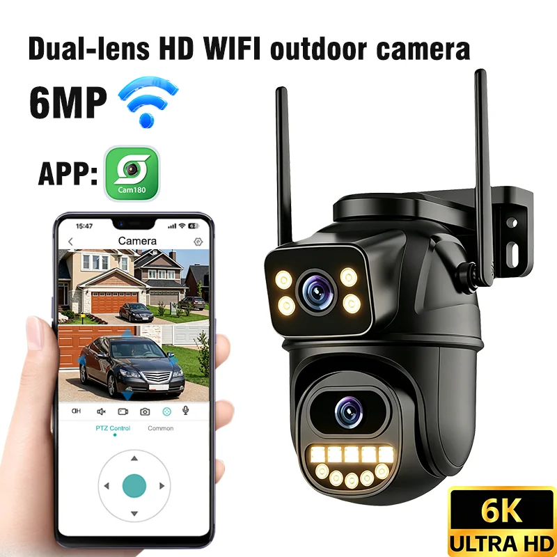 

Network surveillance camera, 6MP dual lenses, 4x digital zoom, AI motion detection, HD full color, outdoor security Wi-Fi camera