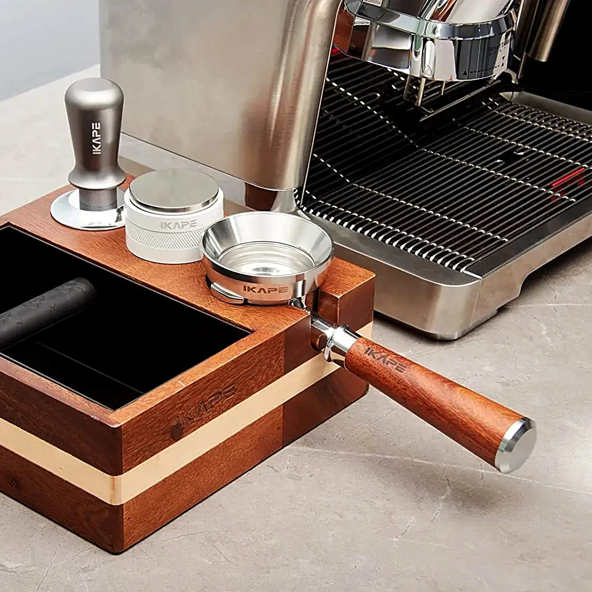 Portafilter sem fundo IKAPE para Delonghi/Barsetto/Berivlle/Lamarzocco/Welhome/Flair58/ECM/Light/wega Cabo de madeira 51/54/58mm