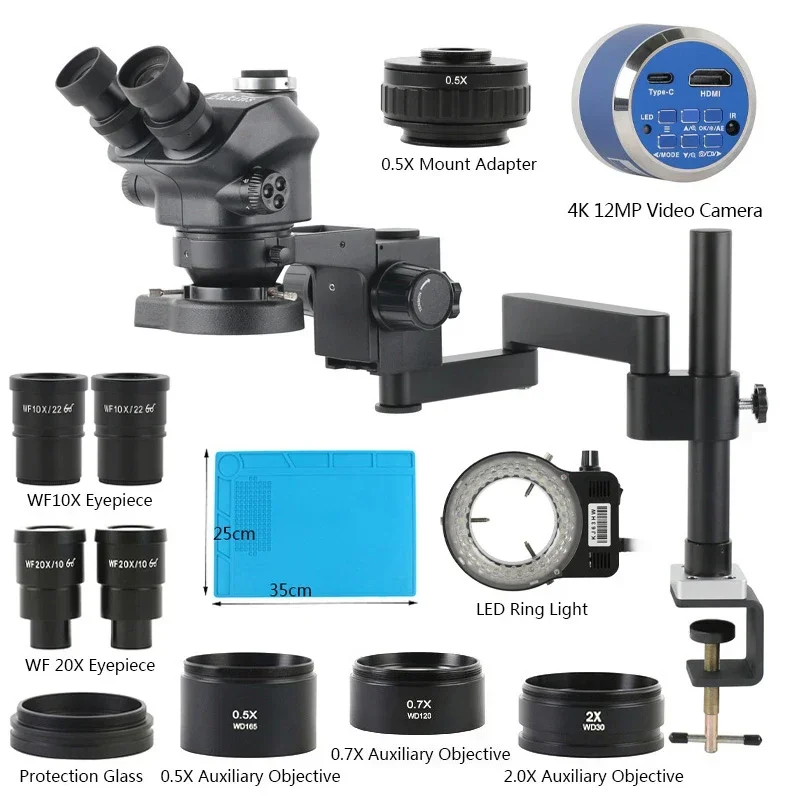 3.5X-100X 200X Simul Focul Parfocal Stereo Trinocular Microscope Objective Lens 55MP 48MP 24MP 4K HDMI USB Type C Digital Camera