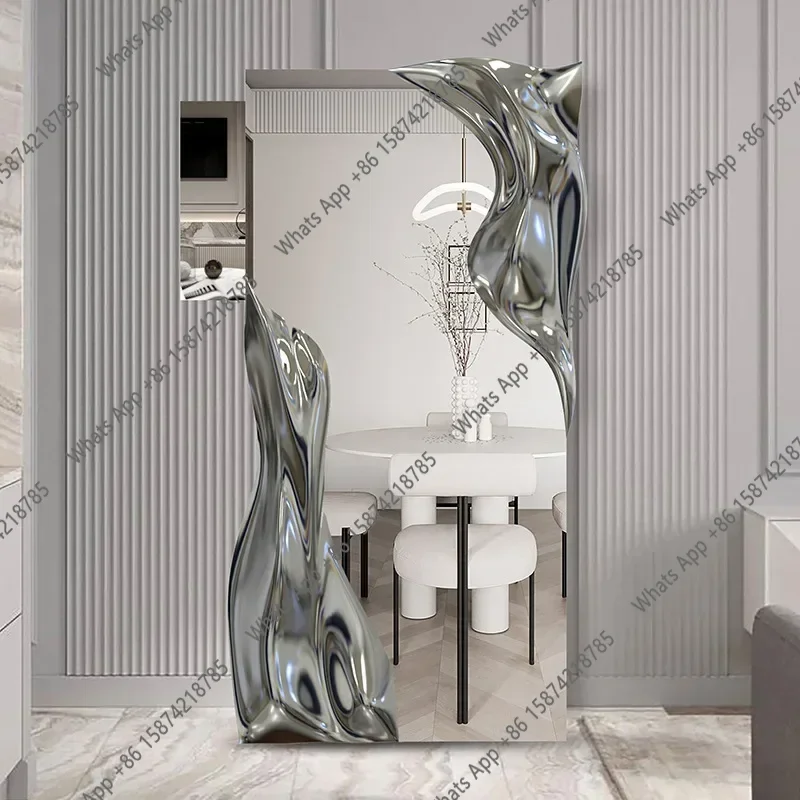L-High-end Light Luxury Water Ripple Home Villa Floor Mirror Dressing Mirror Visual Decorative Mirror Z