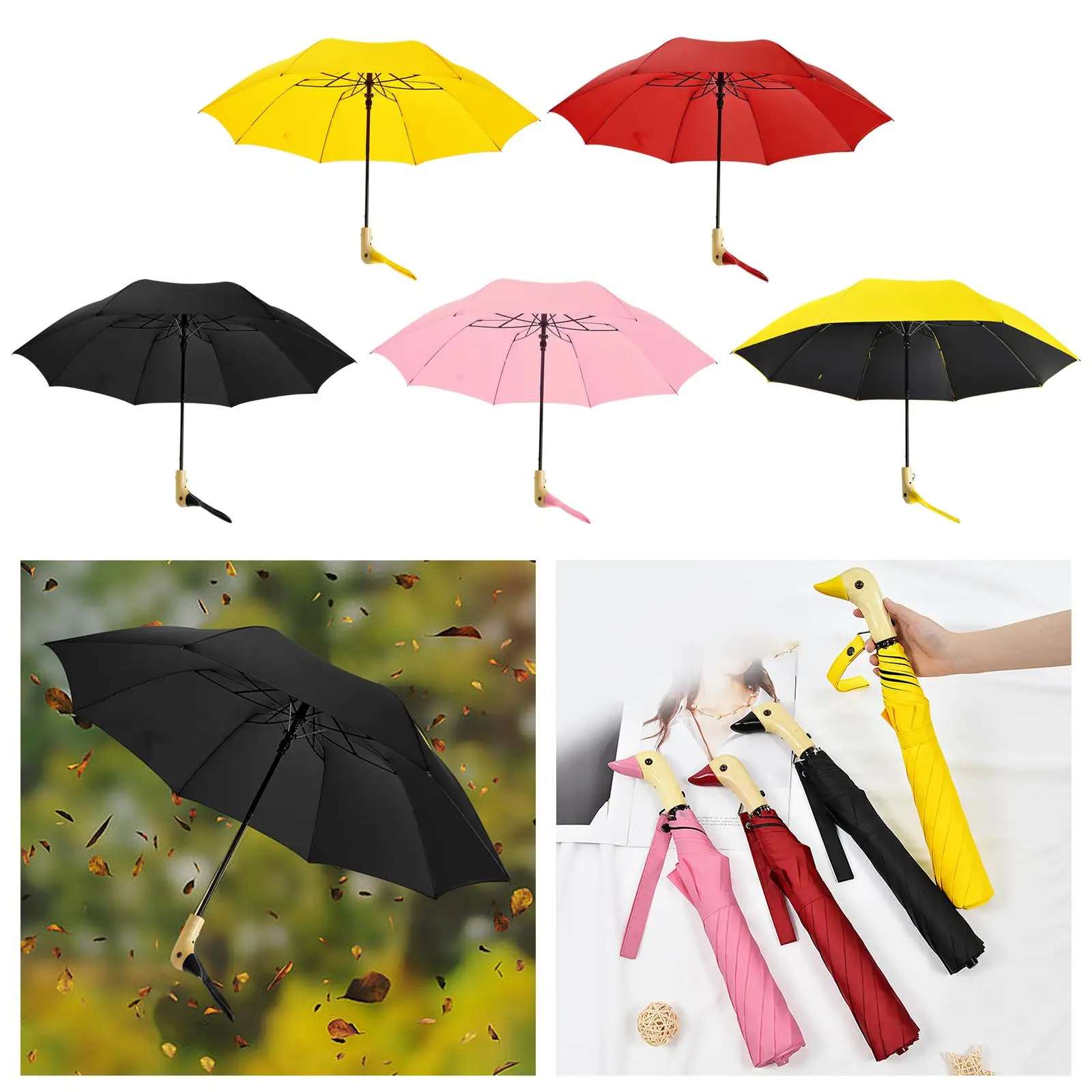 Folding Umbrella Sun Rain Umbrella Rainproof Lightweight Duck Handle Design Portable Travel Umbrella for Men Travel Outdoor