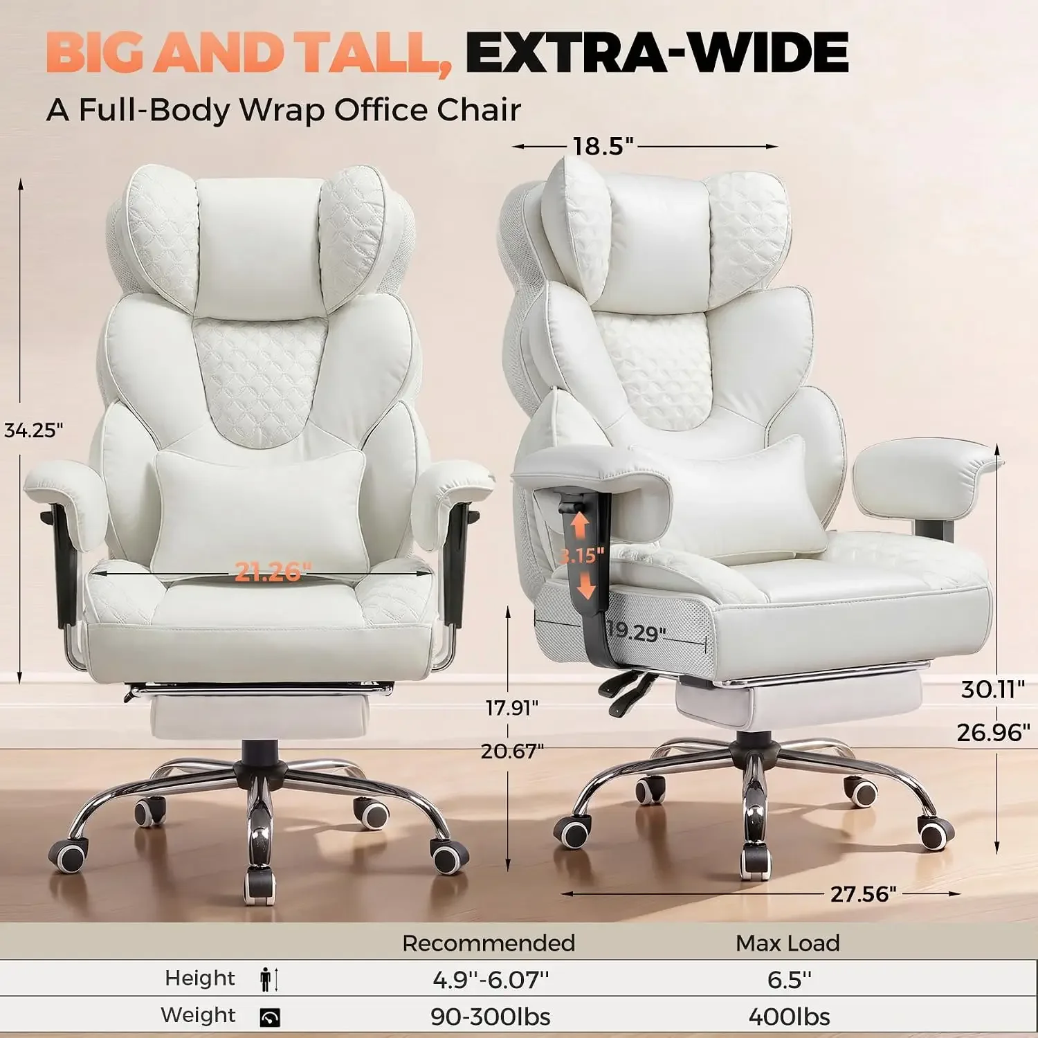 Big and Tall Office Chair with Upgrade Footrest, Heavy Duty Gaming Chair High Back Executive Chair with Spring Lumbar Support fo