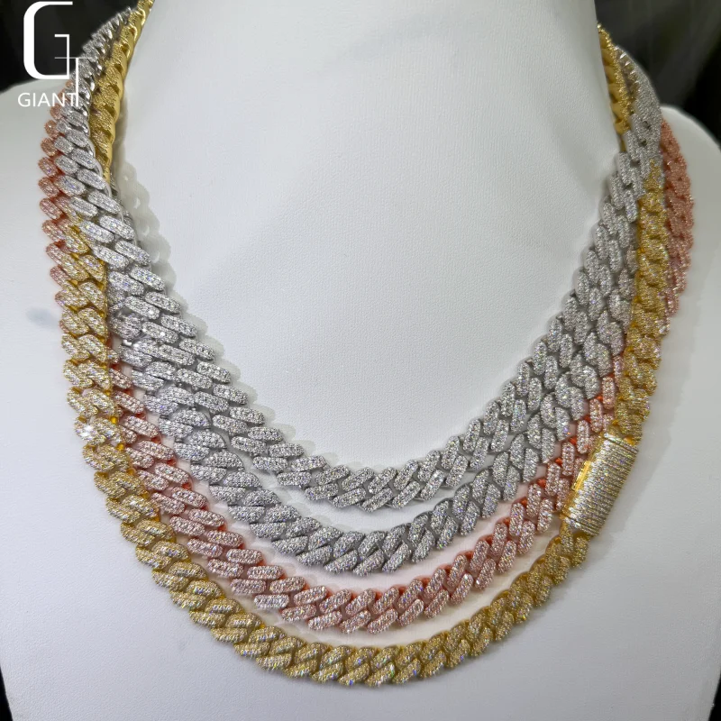 Sale Hot 10mm Moissanite Cuban Chain 925 Silver Cuban Necklaces Mens HipHop Iced Out Moissanite Cuban Chains Past Diamond Test..