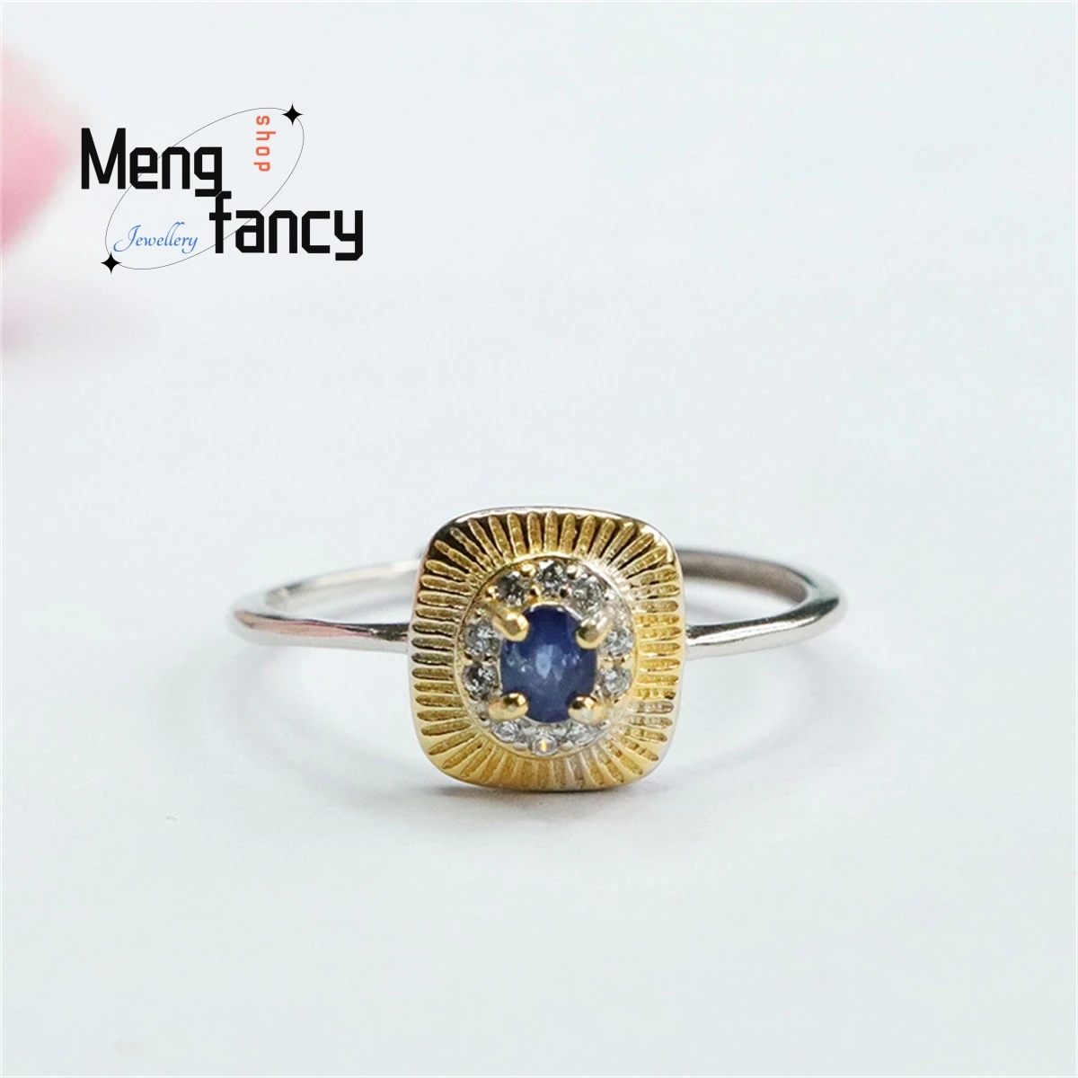 

Natural S925 Silver Inlaid Sapphire Square Ring Charm Generous Personality Fashion Exquisite Versatile Women Couple Fine Jewelry