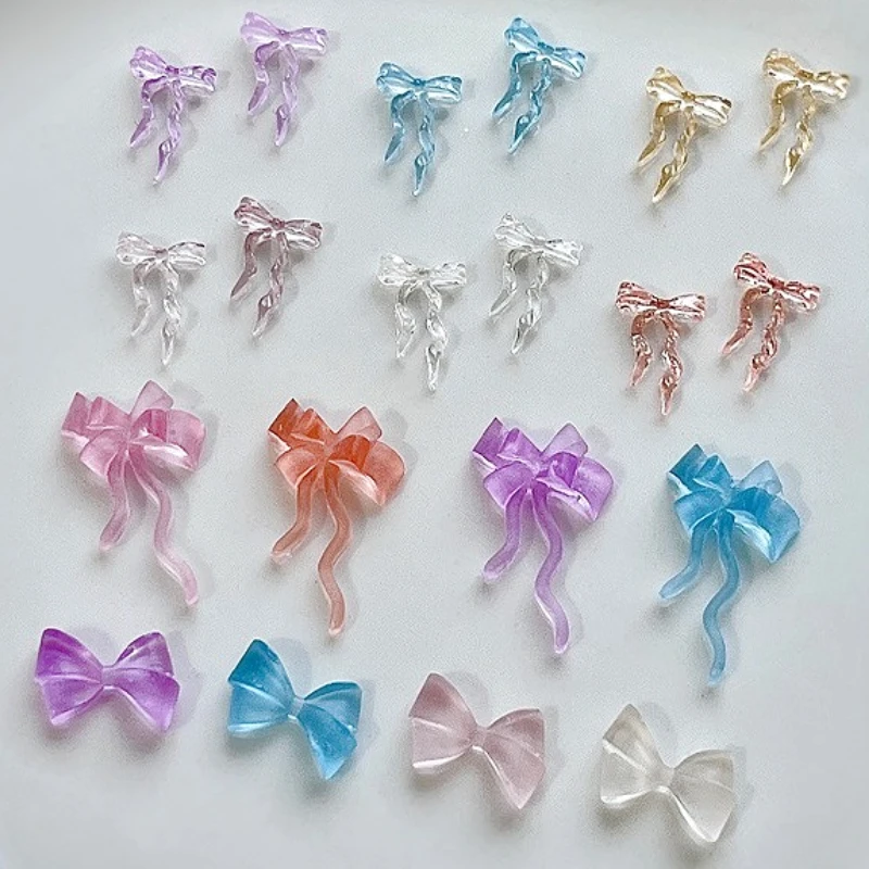 

French Soft Carved Resin Ribbon Transparent Ballet Strap Bowknot Skirt Edge Bow Tie Nail Art Decoration DIY Manicure Accessories