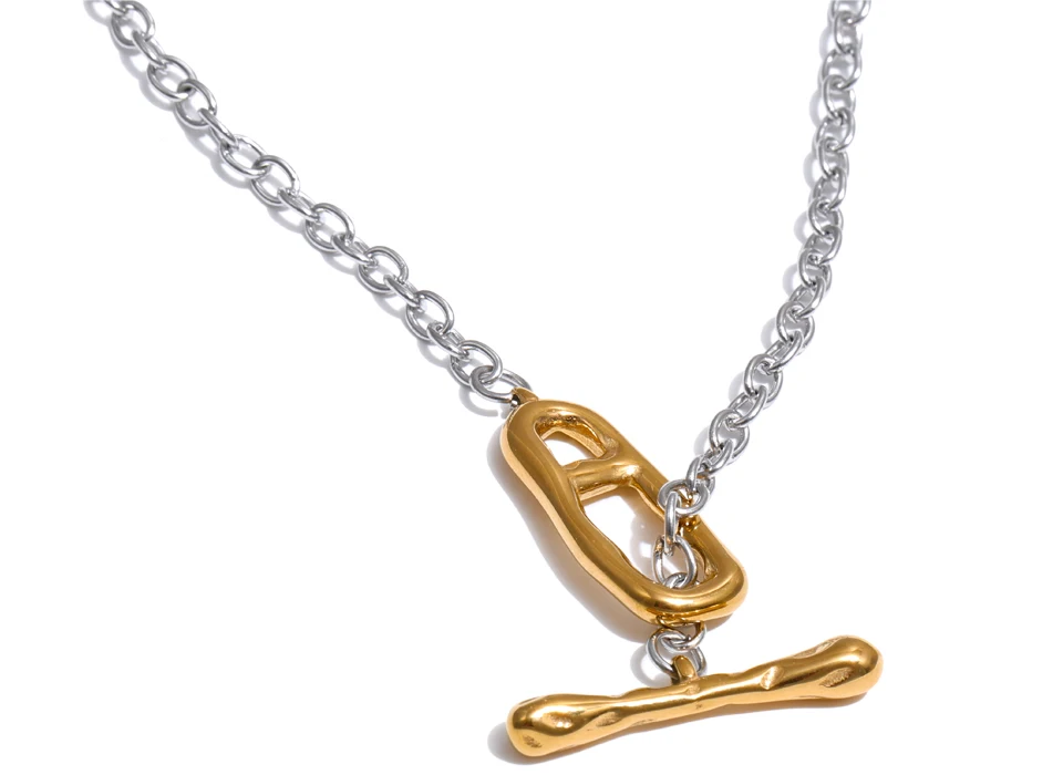 Yhpup 82 cm Kette aus 316L-Edelstahl mit Knebelverschlüssen, lange, unverwechselbare Halskette, fleckfreier, wasserfester Metallschmuck – Detail 2