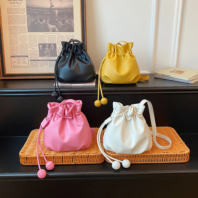 2026 New Women's Handbag Fashion High Quality Drawstring Bucket Bag Solid Color Versatile Multi Functional Women's Crossbody Bag