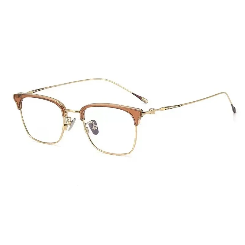 

Business half frame square glasses frame men's retro eyebrow line ruffian handsome anti-blue light ultra-light pure