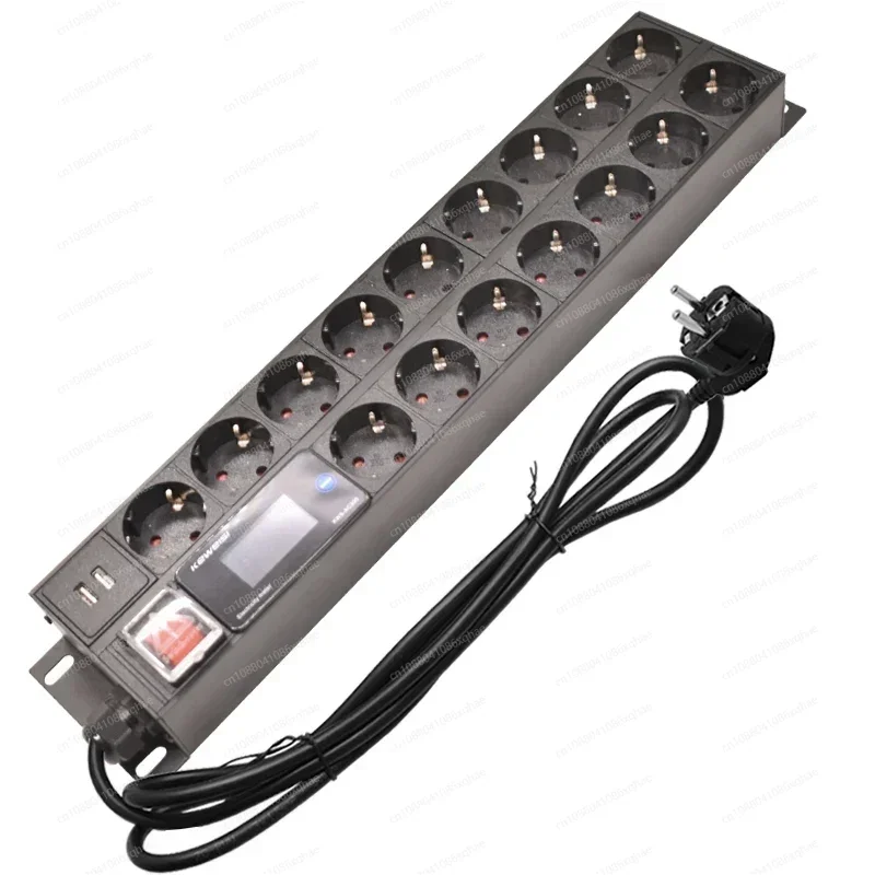 

2U 19Inch Power distribution unit PDU power strip Voltmeter Ammeter Power Energy Meter 16 Ways Extenison Socket 2USB
