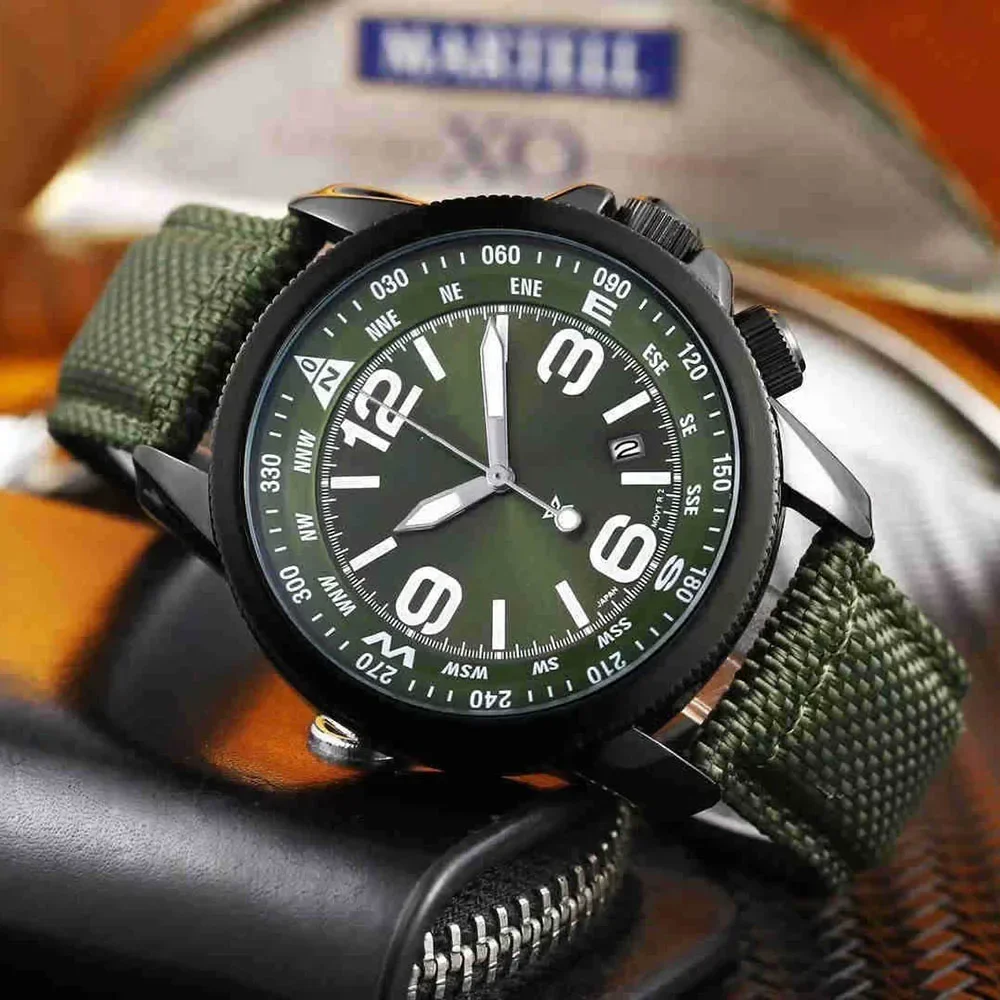 40mm Mens Woven Strap Fashion Casual Quartz Watch with Calendar Function Men's Watch Waterproof Compass Clocks Religio Masculino