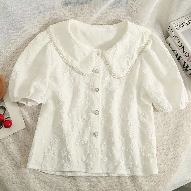 Sweet Loose All-match Short Shirt Tops Summer New Short Sleeve Solid Button Korean Cute Blouse Fashion Temperament Women Clothes
