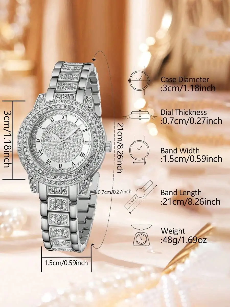 1pc Women's Silver Quartz Watch, Fashionable Luxury Elegant Roman Numeral Dial, Suitable For Daily Outfit Matching And As A