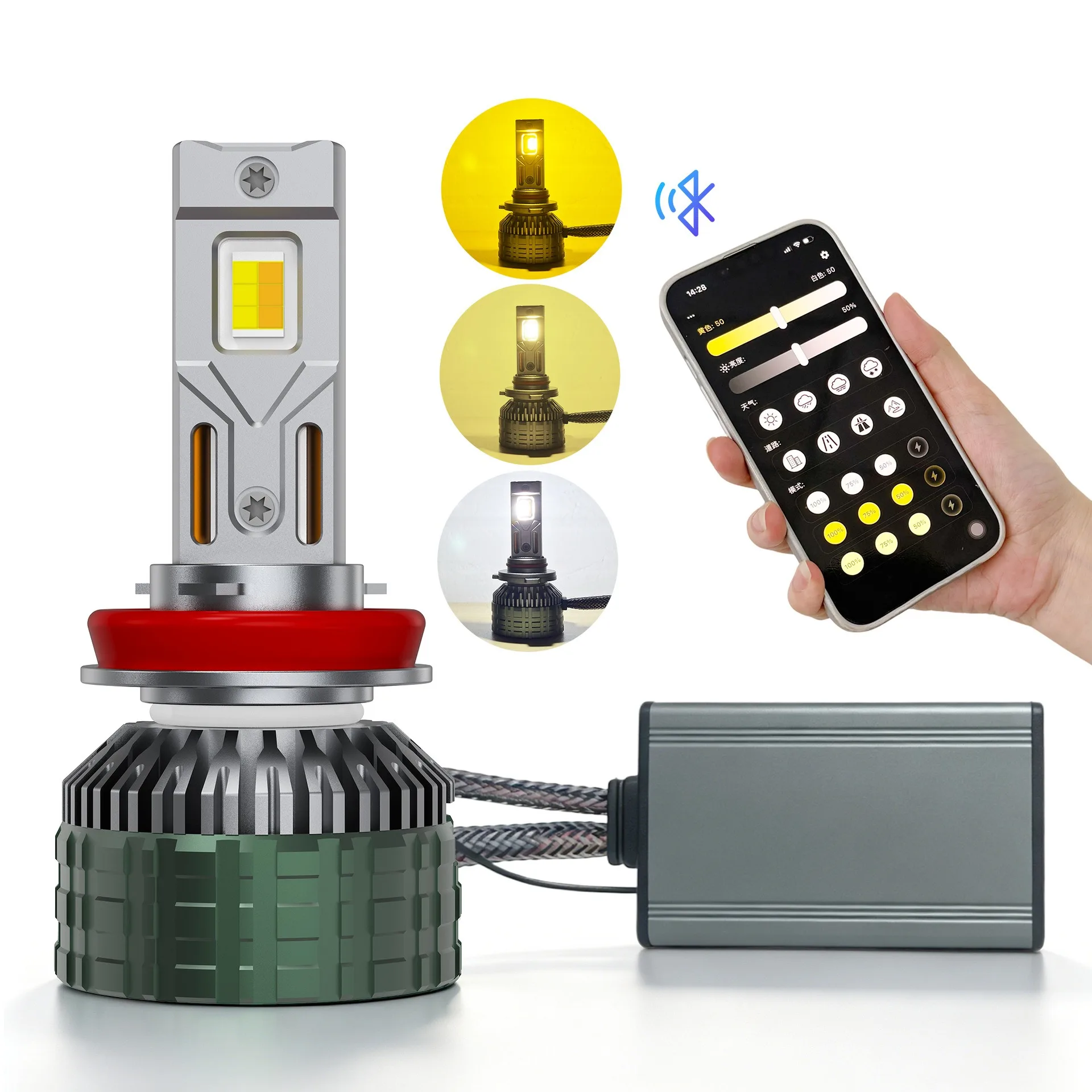 85W LED Headlight Bulbs 3000K 4300K 6000K H7 H11 9005 9006 H8 H9 H16 HB3 HB4 HIR2 9012 Dual Copper Tube App Bluetooth Fog Lamp