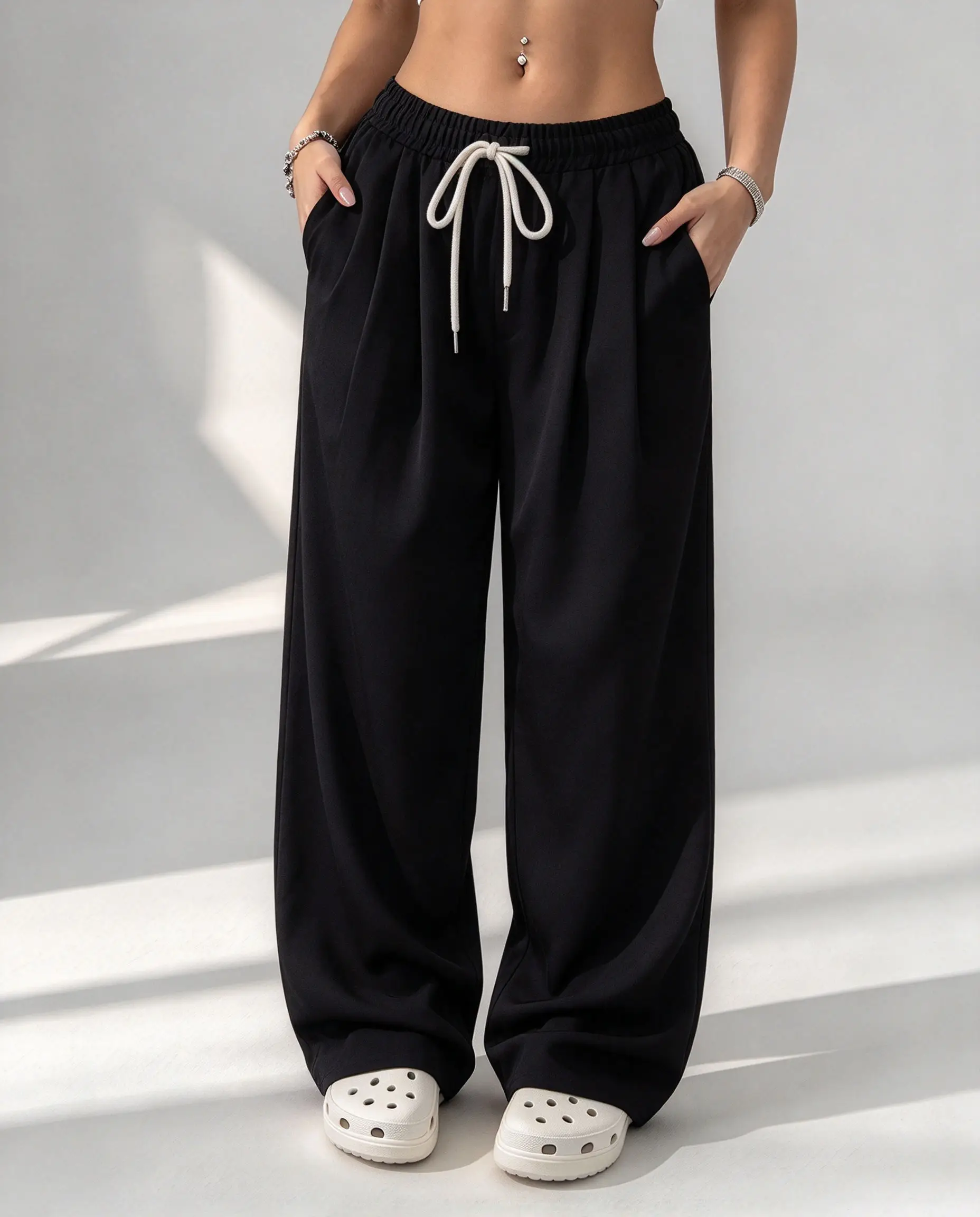 Simple Solid Color Print Women Pants Fashion Lazy Style Wide Leg Pants Autumn Casual Loose Home Pants Daily Female Lounge Pants