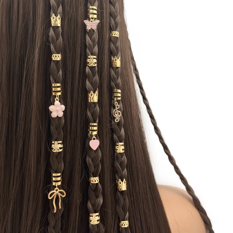 

Premium Pink Dreadlock Hair Rings 35Pcs Butterfly Camellia Heart Music Note Charms Valentine Hollow for Dreads Women Cute Sweet