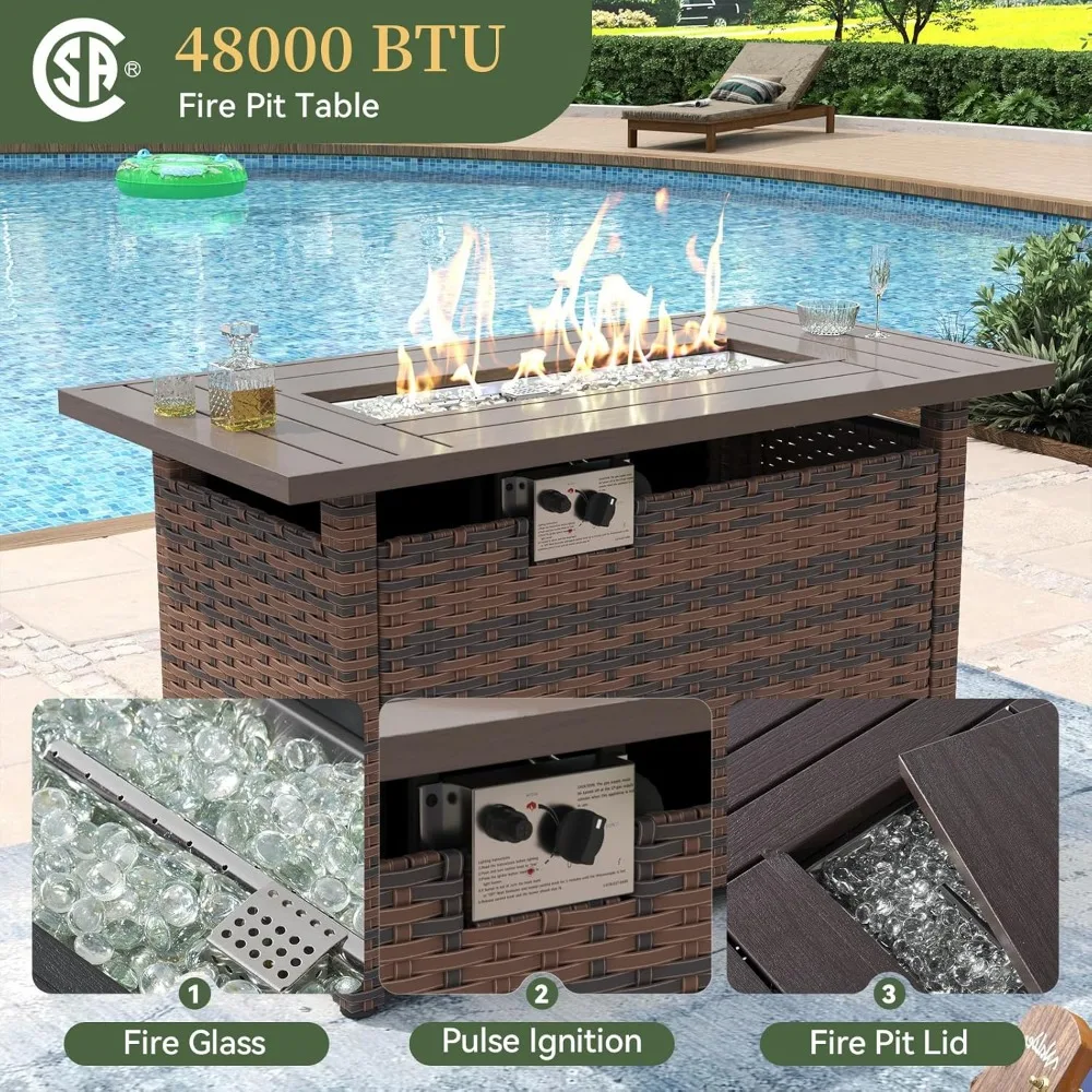 8-Piece Outdoor Patio Furniture Set with 44 Fire Pit Table, Wicker Rattan Sectional Sofa, and Coffee Table