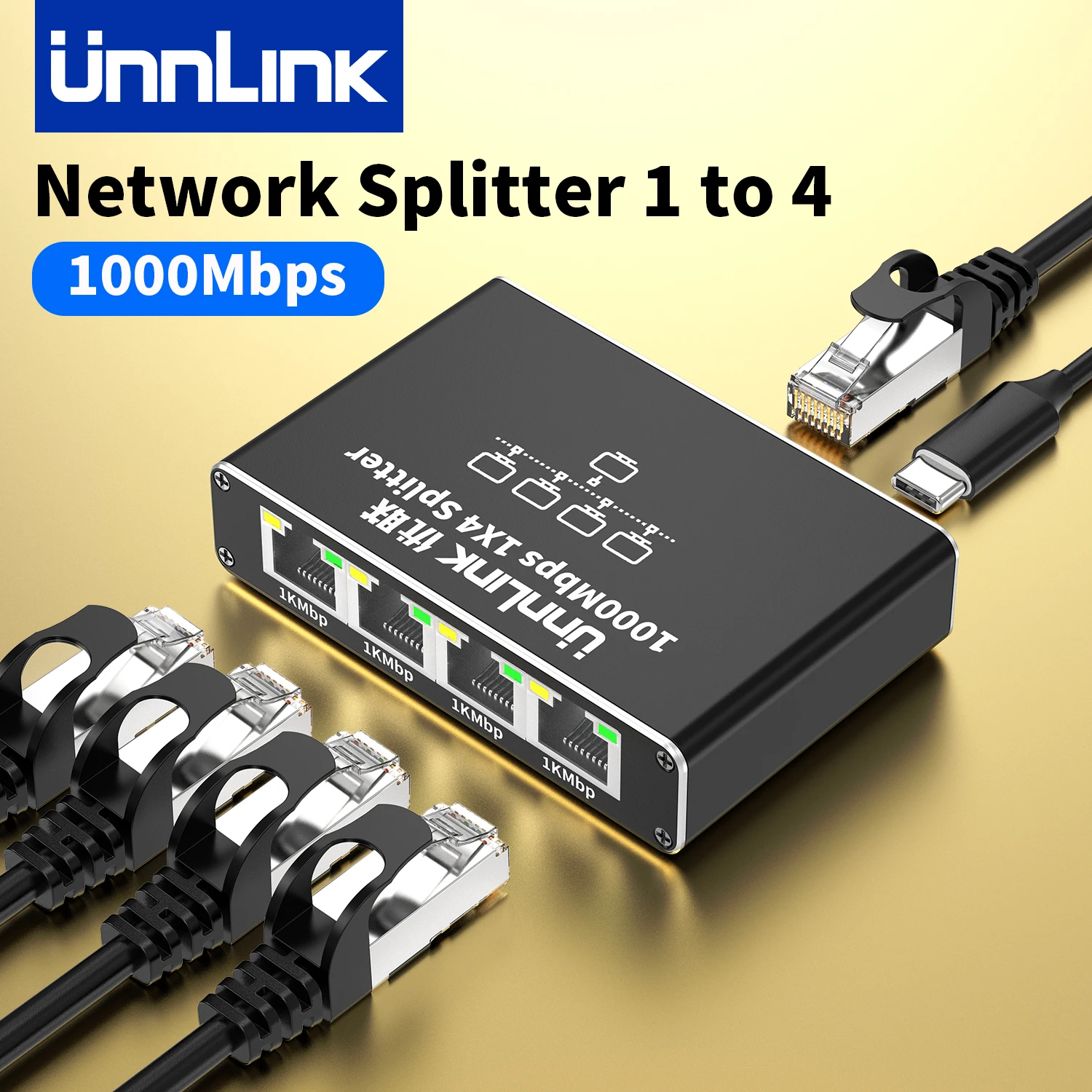 

Unnlink 1000Mbps Ethernet 1x4 Splitter Gigabit RJ45 LAN Internet 1 In 4 Out for PC Laptop Router Digital TV Box