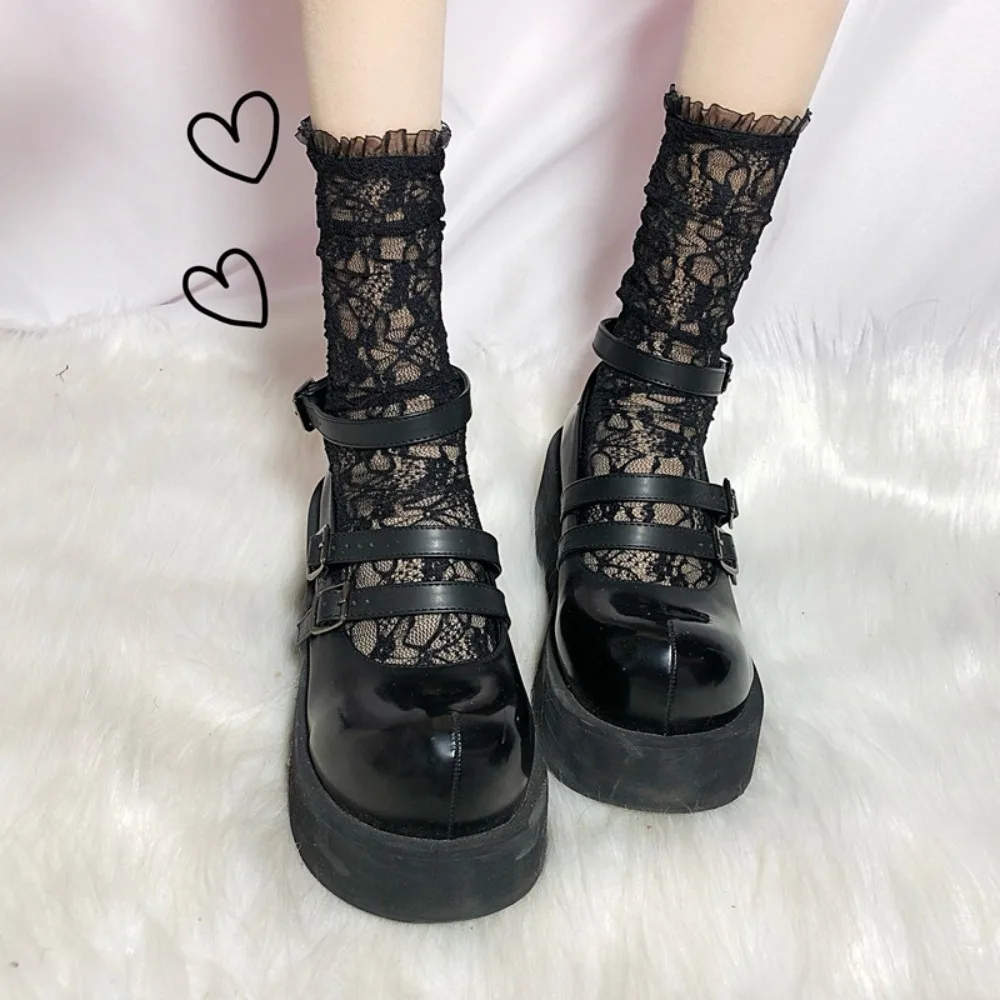 Style JK Floral Harajuku Socks Breathable Soft Mesh Fishnet Socks Transparent Lace Pile Socks Women\'s