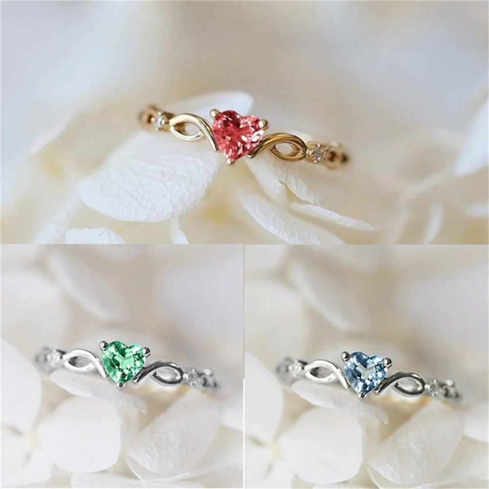 Store Promotion Price Heart Love Ring Exquisite Colorde Red Zircon Silvery Golden Ring For Women&Girl Fashion Charm Jewelry Gift