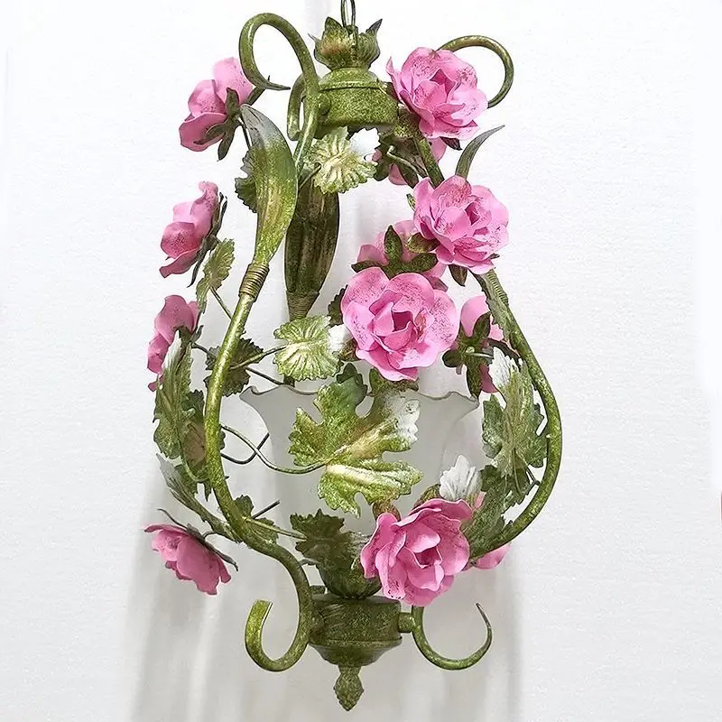 Candelabro Floral para decoración del hogar, lámpara colgante de Rosa colorida, D35cm, Vela decorativa para sala de estar y comedor