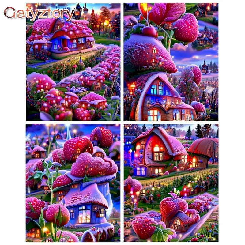 

GATYZTORY Frameless Decorative Painting By Numbers Handmade Picture Drawing Purple Mushroom House Picture Craft Kits For Adults