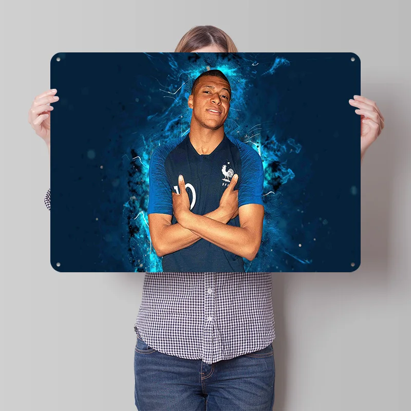 Kylian Mbappé Football Tinplate Poster Custom Wall Art Vintage Metal Signs Retro Tin Plaque for Room Decoration Gaming Man Cave