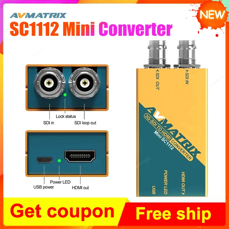 AVMATRIX SC1221 Mini Converter mini SC1112 Pocket-Size Broadcast Converter 3G-SDI to HDMI-Compatible Seamless