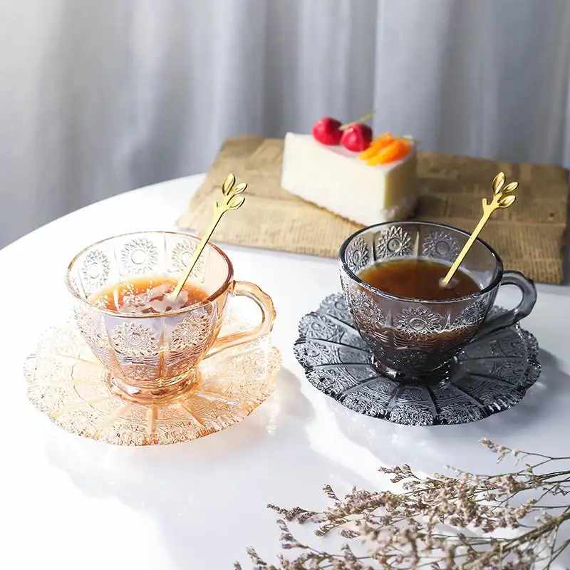 Nordic Ins Famous Retro Luxury Emed Glass Coffee Cup Breakfast Oats Milk Juice Latte Cup Set Heat Resistant Single Layer ...