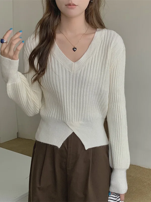 

Ankela Red Crossbody Knitwear ort Lantern Sve Pullover Autumn Winter Slimming Sweater Sweet Sle Cotton Blend Long Sve