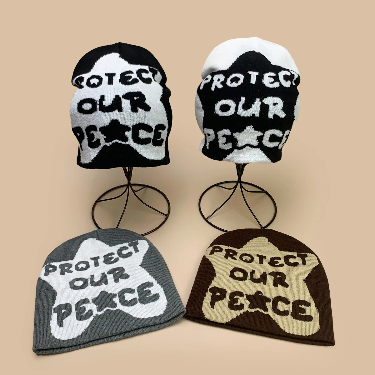 

Color Block Jacquard Peace Star Knitted Hats New Men Women Warm Street Fashion Personal Casual Versatile Outdoor Skiing Beanies