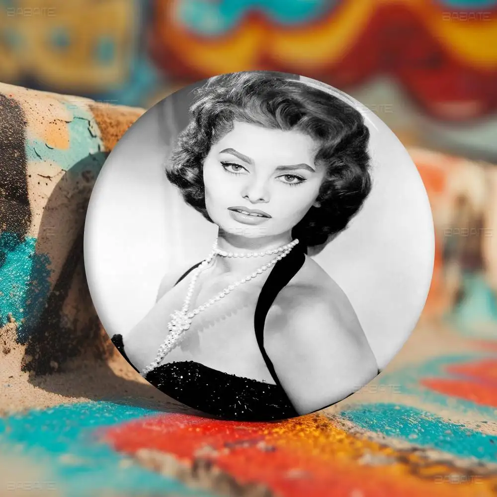 الموضة الحديثة ستار صوفيا لورين صور دبابيس الإبداعية شارة مستديرة الهدايا دبابيس 32/44/58 مللي متر #5