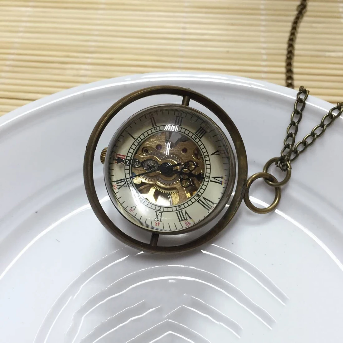 3 Pieces Luxury Vintage Mechanical Pocket Watch for Men Male Roman Numerals Dial Man Fob Chain Man Old Collection Pendant Clock