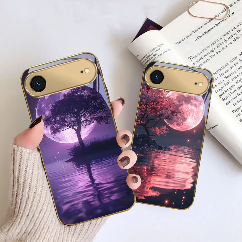 

The Moon and the Tree For IPhone 17Pro Max 16 17 Pro 15 Pro 14 13 Plus 12 Mini 11Pro Max XR 16E 17 Air Golden glass phone case