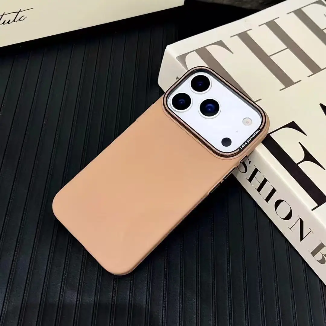 حافظة هاتف لهاتف آيفون 17 برو ماكس 17 اير 16 بلس 15 14 13 12 إطار عدسة معدني جلد غير لامع بلاستيك حماية ضد الصدمات غطاء صلب #4