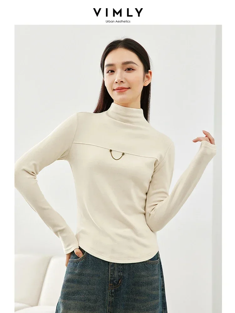 Vimly Women's Turtleneck T-shirt 2023 Winter Female Long Sleeve Top Casual Basic Tee Shirts High Strecth Slim Pullovers M5772