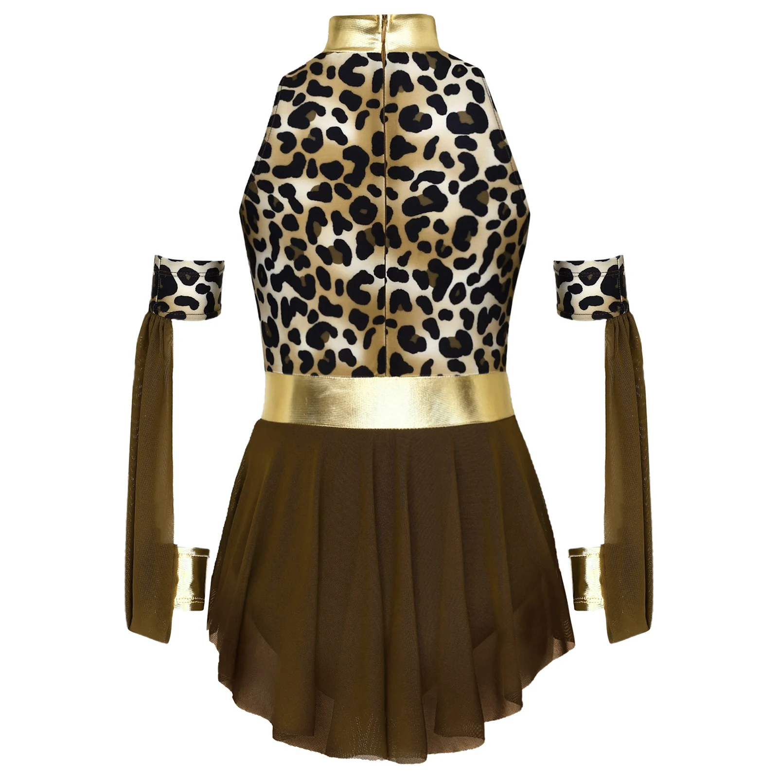 زي كهف ما قبل التاريخ للفتيات بطبعة الفهد فستان معدني بدون أكمام شبكي متجنب وأكمام طويلة متطابقة #4