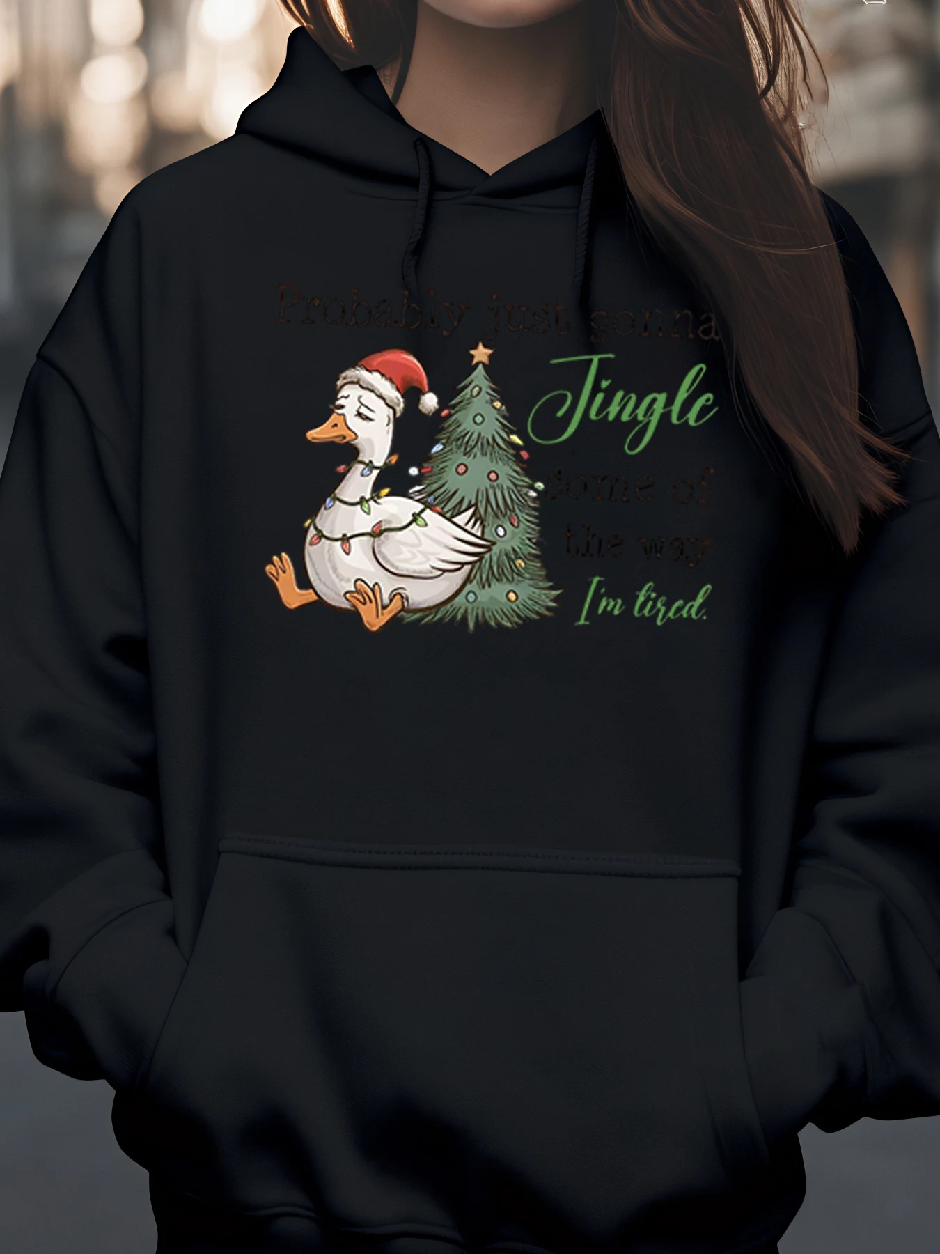 

Праздничный свитшот с принтом утки и рождественской елки для женщин, повседневная одежда, зимний сезон