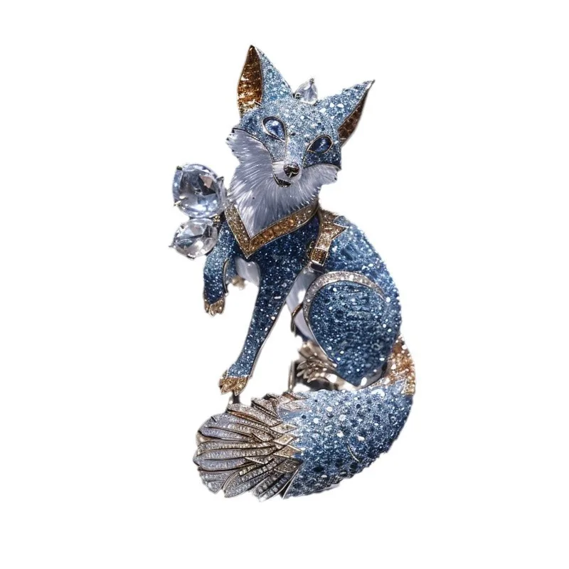 Heavy Industry Fashion High-end Blue Zircon Fox Brooch Ornament Jewelry