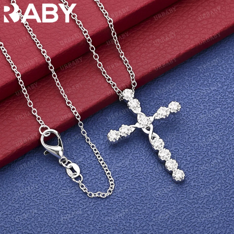

URBABY 40-75cm 925 Sterling Silver Zircons Cross Pendant Necklace Anniversary Gift Popular Wild Fashion Romantic