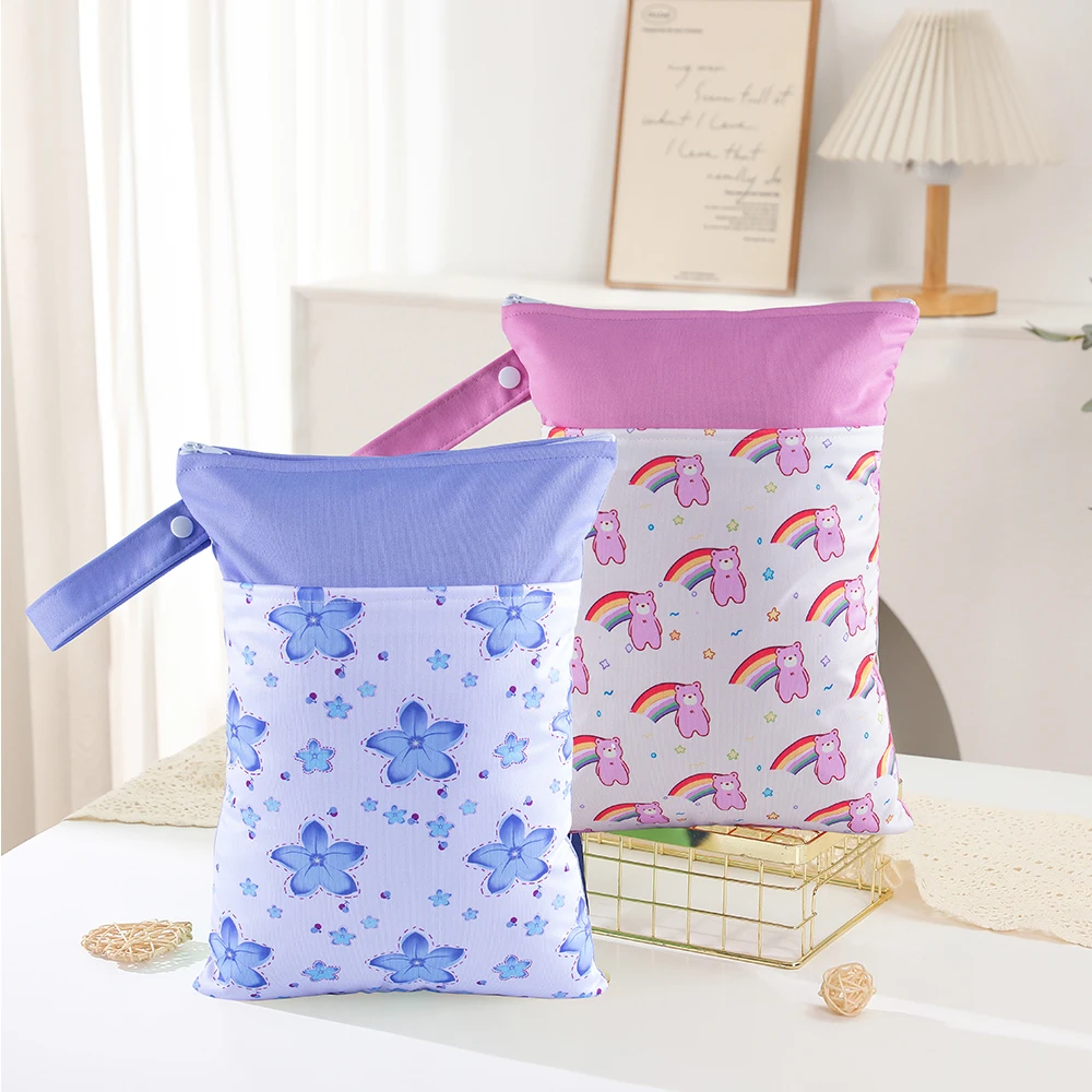 2pcs Portable Baby Diaper Bag Rabbit Bear Waterproof Wet Dry Nappy Bag Stroller Carry Pack Travel Wetbag With 2 Pockets