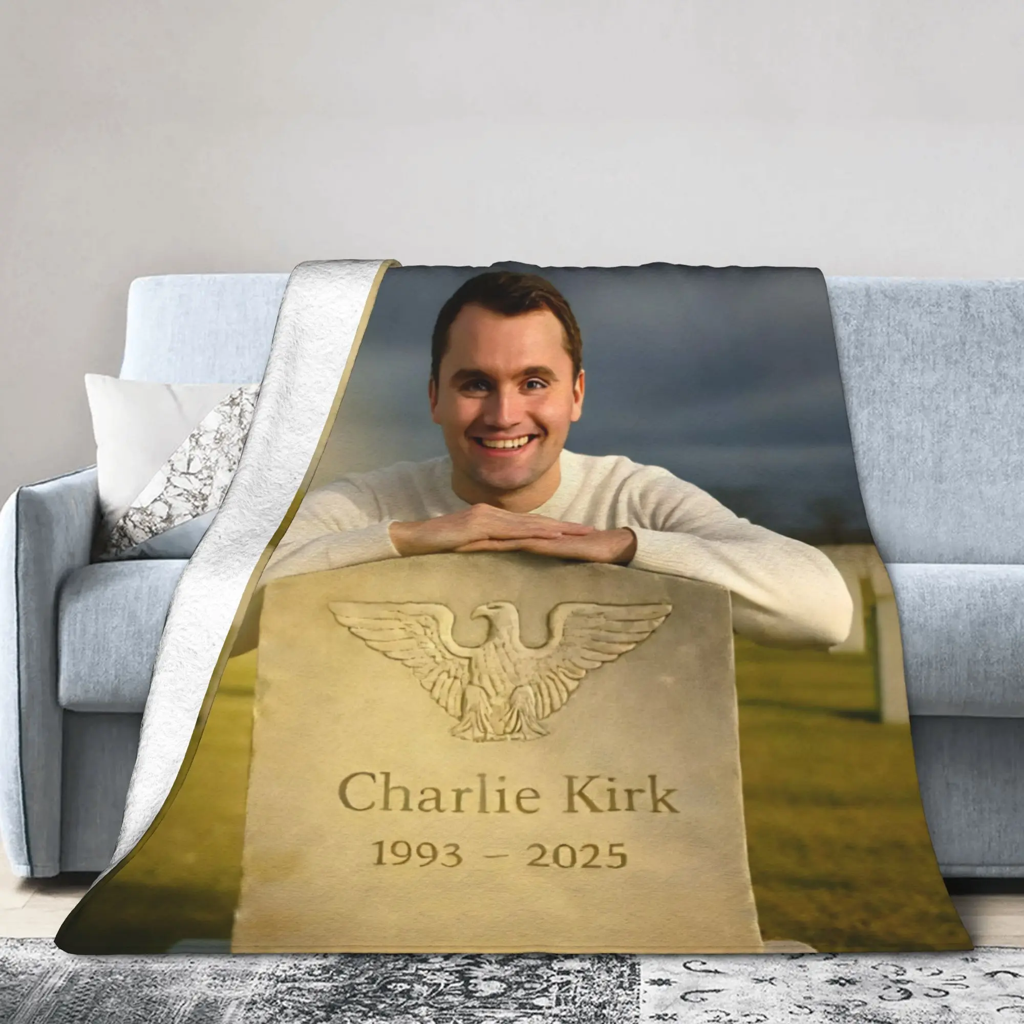 Charlie Kirk R.I.P Flannel Throw Blanket Funny Meme Blanket for Bedding Car Lightweight Thin Quilt,